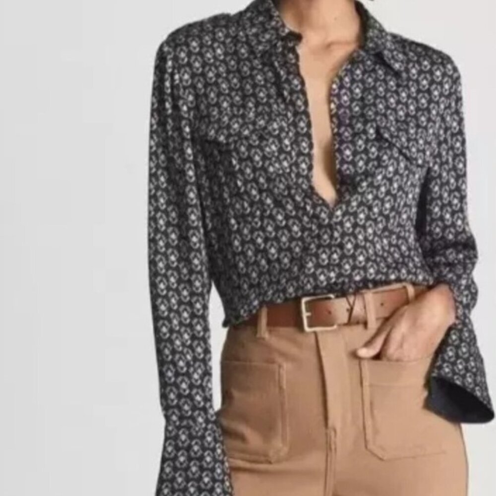 REISS Lola Aztec Pattern Button Front Shirt Sz 2 Tailored Office - Picture 2 of 9